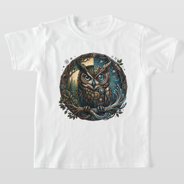 T-shirt Cybernetic Owl Nature vs Technology Steampunk (Poser)