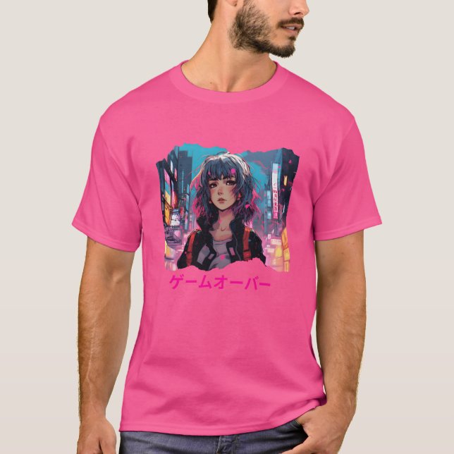 T-shirt Cyberpunk Anime Game Over retro (Devant)