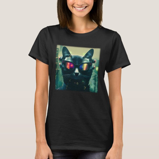 T-shirt Cyberpunk Cat  Japanese Cat Aesthetic Streetwear   (Devant)