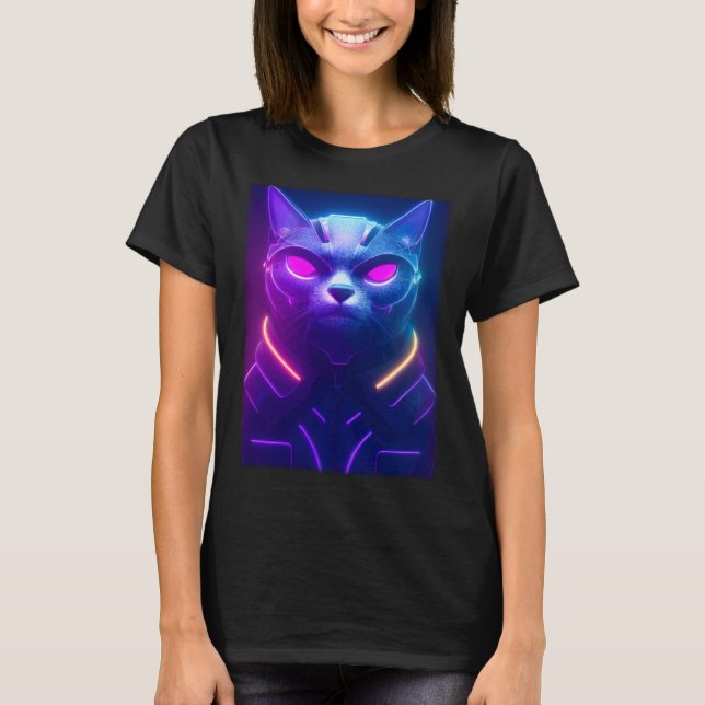 T-shirt Cyberpunk Cat  Japanese Cat Aesthetic Streetwear   (Devant)