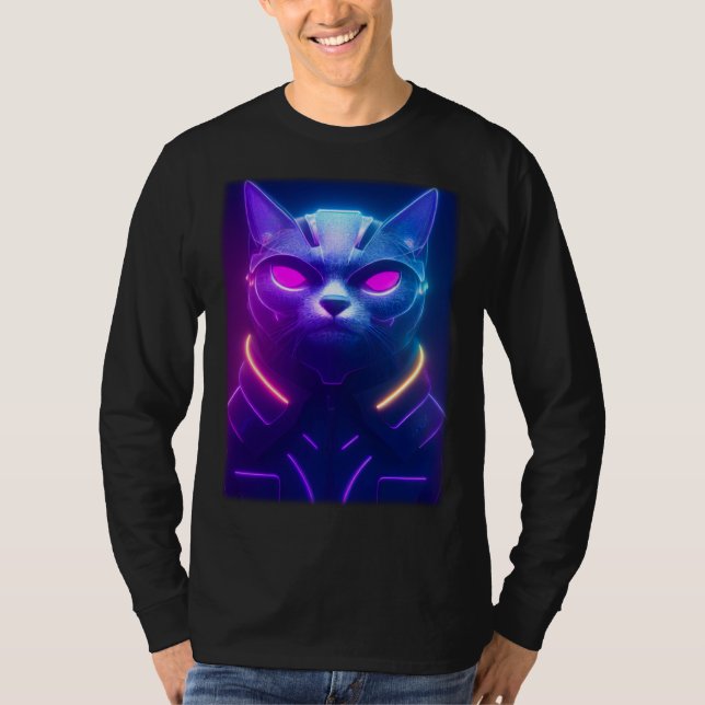 T-shirt Cyberpunk Cat  Japanese Cat Aesthetic Streetwear   (Devant)
