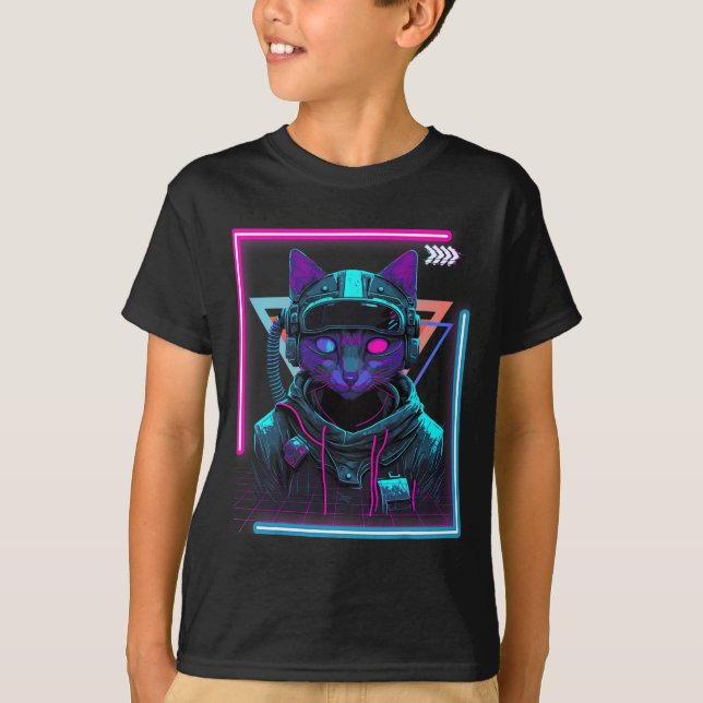 T-shirt Cyberpunk Cat Kitty Punker Futuriste Cyber Punk (Devant)