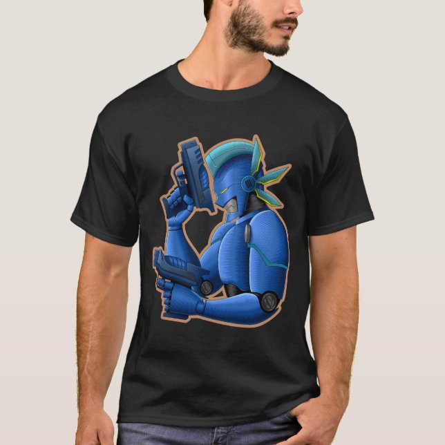 T-shirt Cyberpunk Cyborg Robot - Android Cobalt Futuriste (Devant)