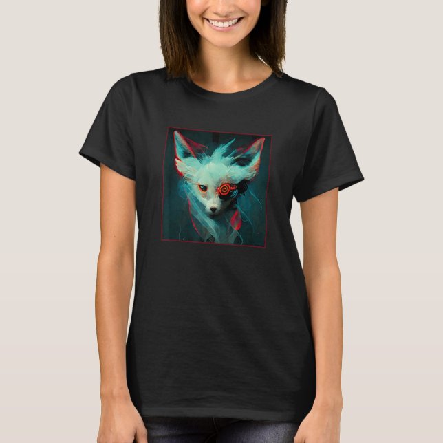 T-shirt Cyberpunk Cyborg Spirit Fox (Devant)
