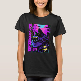 T-shirt Cyberpunk Futuriste Chat Cyborg Japonais Dystopie 