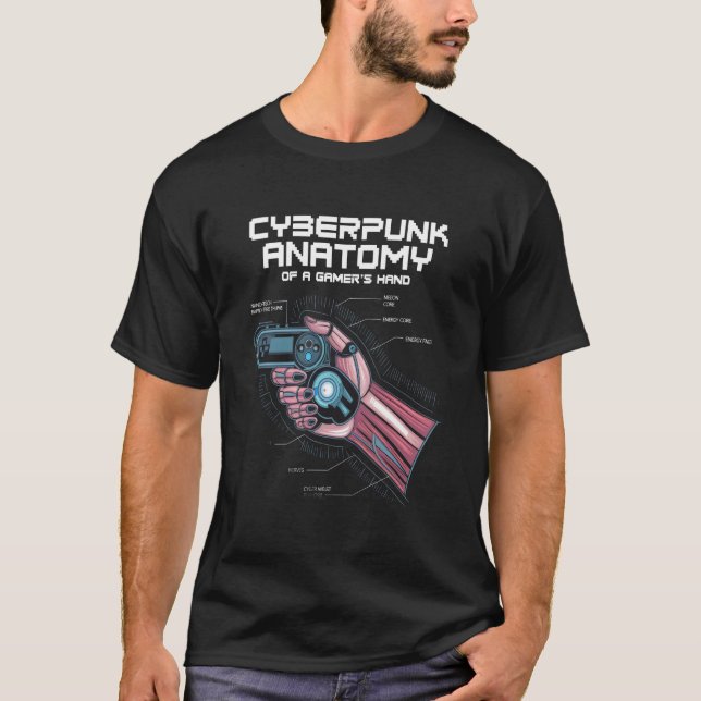 T-shirt Cyberpunk Gamer : Anatomie du jeu futuriste main (Devant)