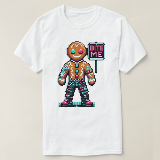 T-shirt Cyberpunk Gingerbread Man - Noël "Bite Me" (Design devant)