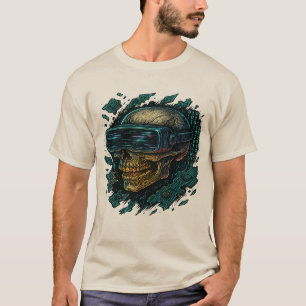 T-shirt Cyberpunk Glowing Skull with VR Headset – Futurist