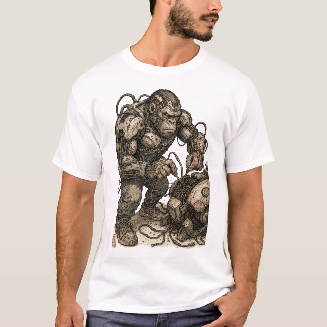 T-shirt Cyberpunk Gorilla Mecha (Devant)