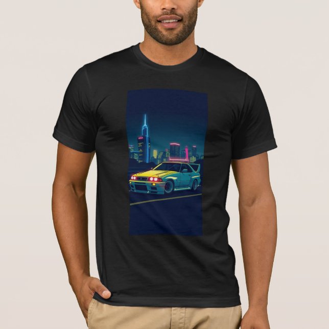 T-Shirt Cyberpunk JDM Voiture de Sport Cité Noctur (Devant)