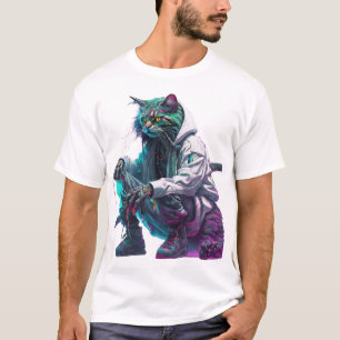 T-shirt Cyberpunk Neon Chat dans les rues urbaines