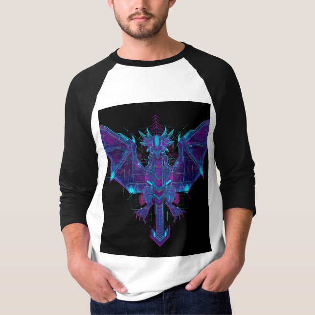 T-shirt Cyberpunk Neon Dragon - Stree géométrique futurist (Devant)