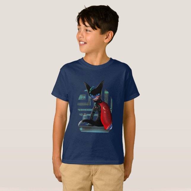 T-shirt Cyberpunk Ninja Chat noir (Devant entier)