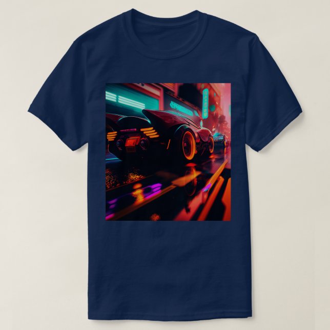 T-shirt Cyberpunk Outrun City Automobile Futuriste AI Ge (Design devant)