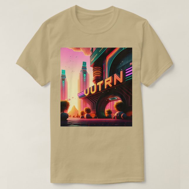 T-shirt Cyberpunk Outrun Ville Futuriste IA Généré Art (Design devant)