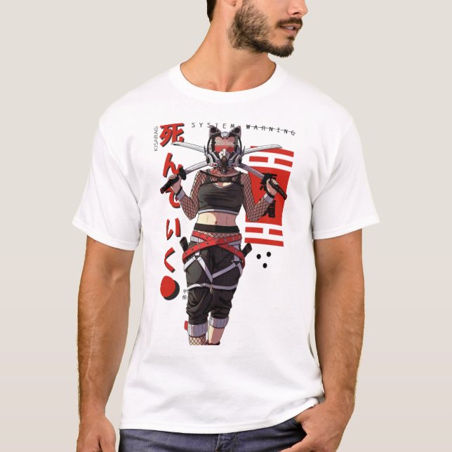 T-shirt Cyberpunk Samurai Girl Fox Mask  (Devant)