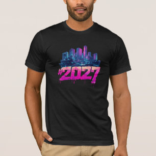 T-shirt Cyberpunk Skyline 2027 Graffiti Néon