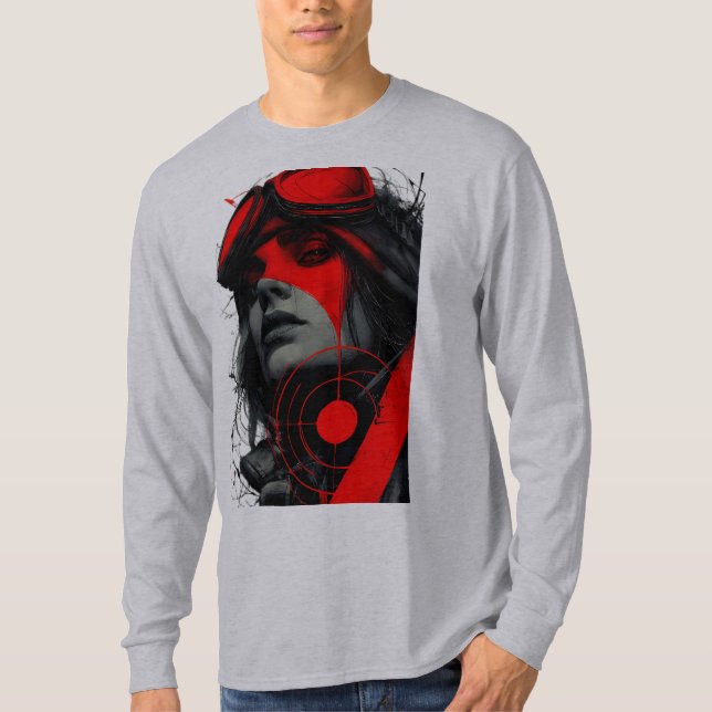 T-shirt Cyberpunk Tactical Girl Red Target Long Sleeve (Devant)