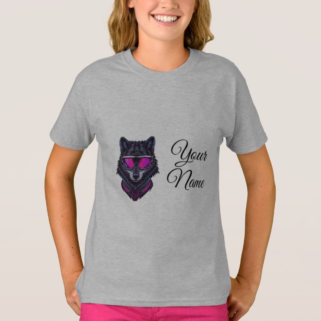 T-shirt Cyberpunk Wolf Neon Art Personalizable Name Mug -  (Devant)