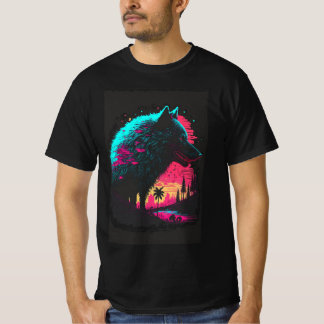 T-shirt Cyberpunk Wolf Spirit - Neon Wilderness