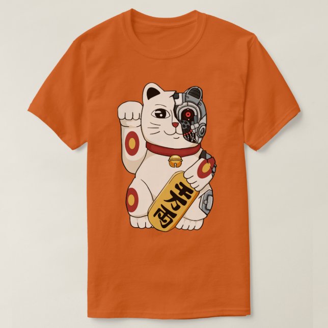 T-shirt Cyborg Maneki Neko Chat Cyber esthétique (Design devant)