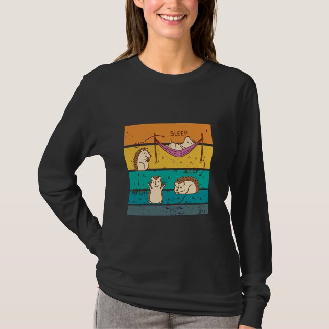 T-shirt Cycle mignon de hérisson mange sommeil répétition  (Devant)