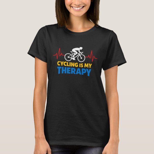 T-shirt Cycling Is My Therapy Bold Cyclist Heartbeat (Devant)