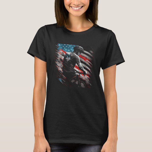 T-shirt Cycling US Flag Cycle Graphic Tees Men Women Boys  (Devant)