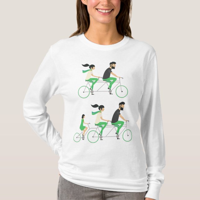 T-shirt Cyclisme en tandem de famille (Devant)