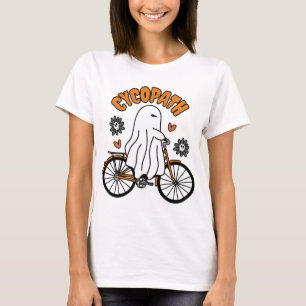 T-shirt Cycopath Halloween fantôme sur un vélo orange