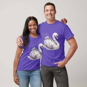 T-shirt Cygne à l'aquarelle avec florales lavande