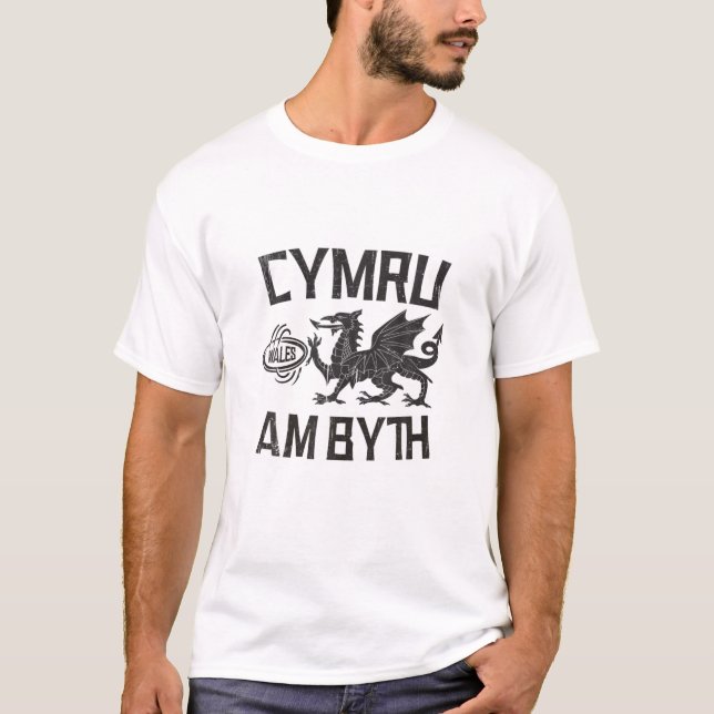 T-shirt Cymru Am Byth Wales Rugby Dragon Bannière Welshman (Devant)