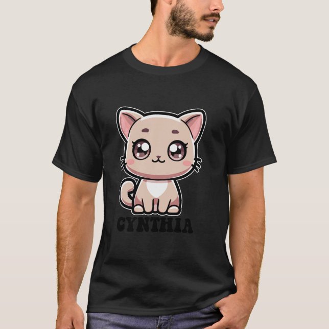 T-shirt Cynthia Cute Kitty Cat Design pour les filles Nom  (Devant)