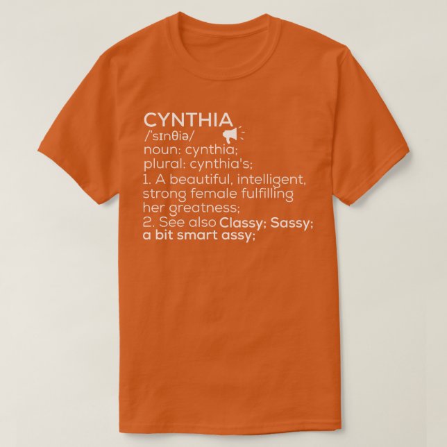 T-shirt Cynthia Nom Définition Cynthia Nom féminin 1 (Design devant)