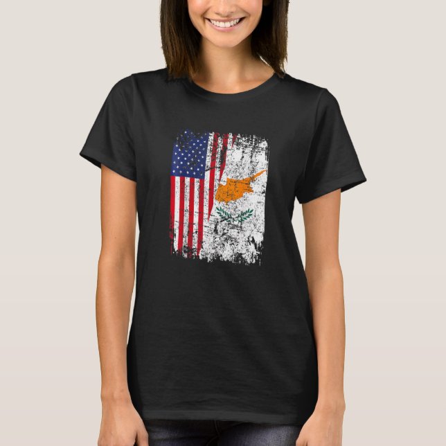 T-shirt CYPRIOT ROOTS Half American Flag USA CYPRUS FLAG (Devant)