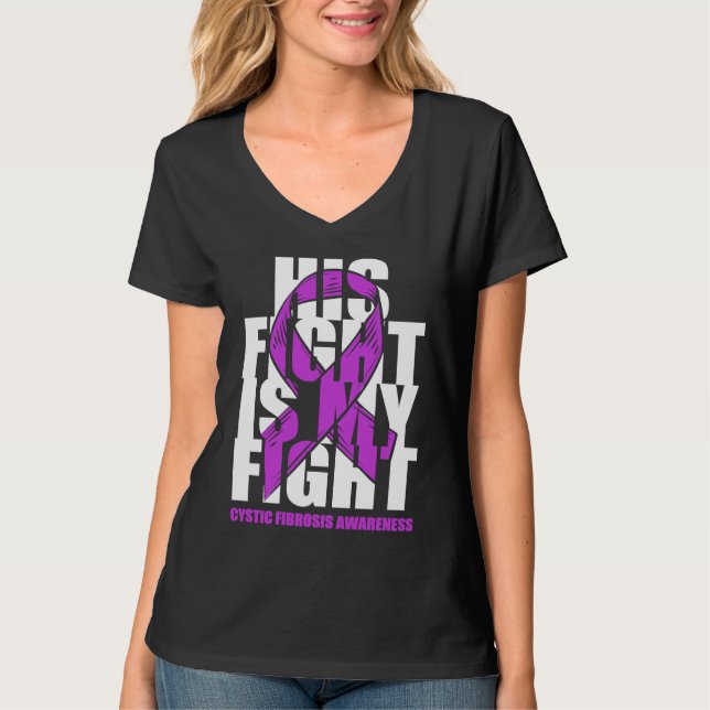 T-shirt Cystic Fibrosis Awareness Month Purple Ribbon His  (Devant)