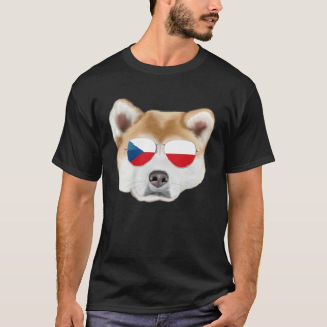 T-shirt Czech Flag Akita Dog Czech Republic Pocket (Devant)