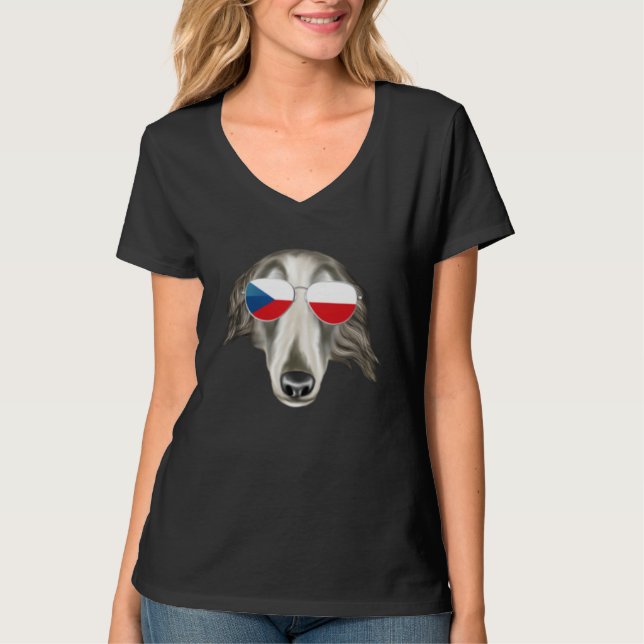 T-shirt Czech Flag Borzoi Dog Czech Republic Pocket (Devant)
