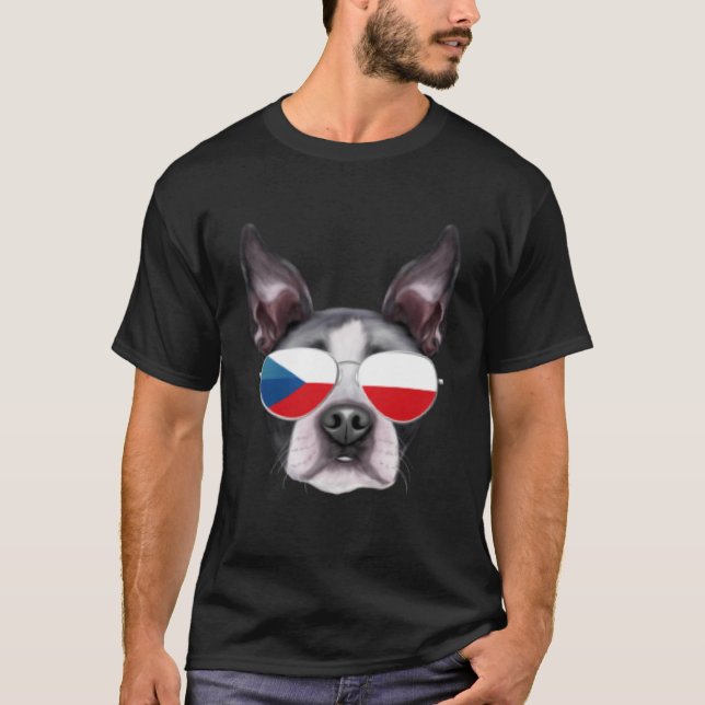 T-shirt Czech Flag Boston Terrier Dog Czech Republic Pocke (Devant)