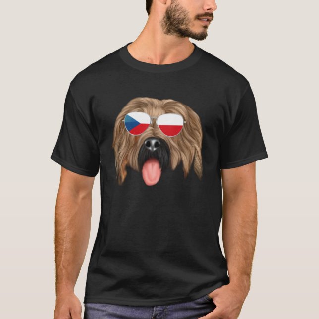 T-shirt Czech Flag Briard Dog Czech Republic Pocket (Devant)