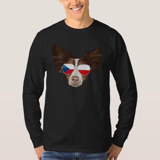 T-shirt Czech Flag Collie Dog Czech Republic Pocket (Devant)