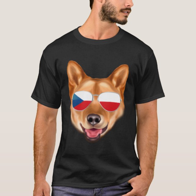 T-shirt Czech Flag Finnish Spitz Dog Czech Republic Pocket (Devant)