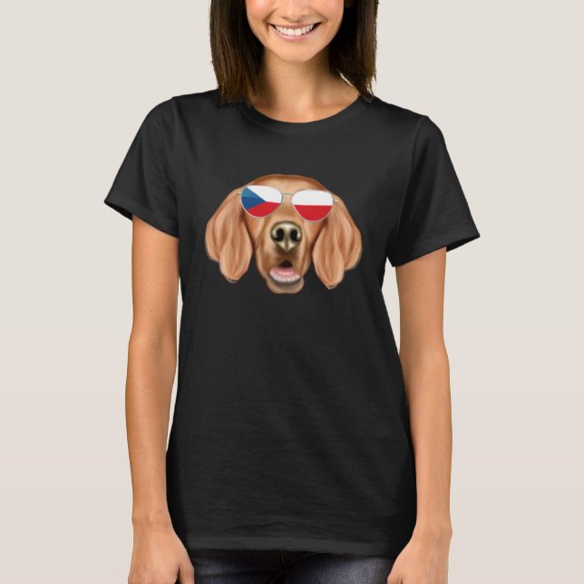 T-shirt Czech Flag Irish Setter Dog Czech Republic Pocket (Devant)