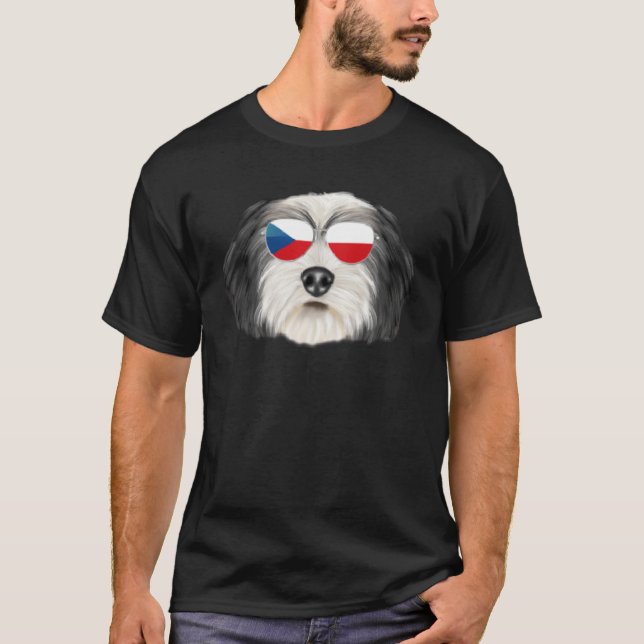 T-shirt Czech Flag Polish Lowland Sheepdog Dog Czech Repub (Devant)