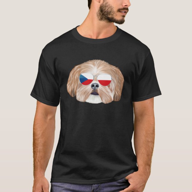T-shirt Czech Flag Shih Tzu Dog Czech Republic Pocket (Devant)