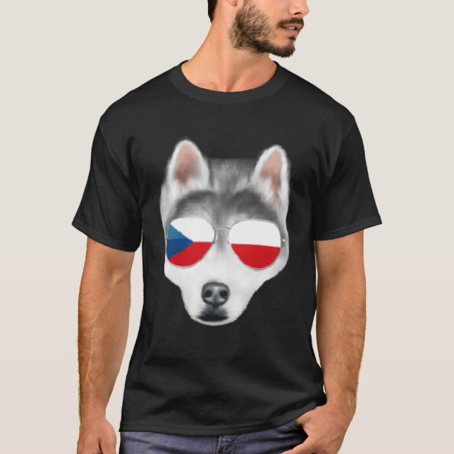 T-shirt Czech Flag Siberian Husky Dog Czech Republic Pocke (Devant)
