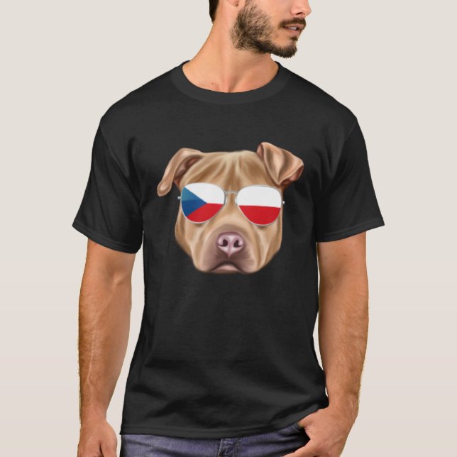 T-shirt Czech Flag Usa Staffordshire Terrier Czech Republi (Devant)