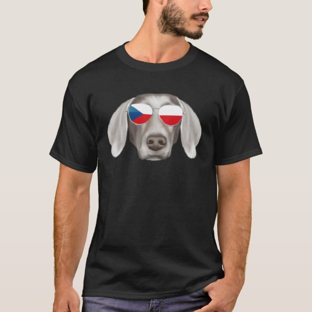 T-shirt Czech Flag Weimaraner Dog Czech Republic Pocket (Devant)