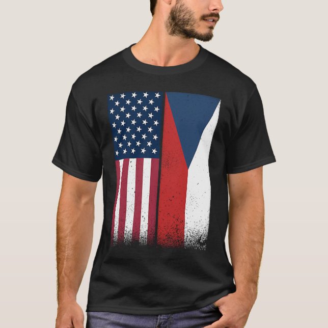 T-shirt Czech Republic  Czech American Flags Proud USA (Devant)
