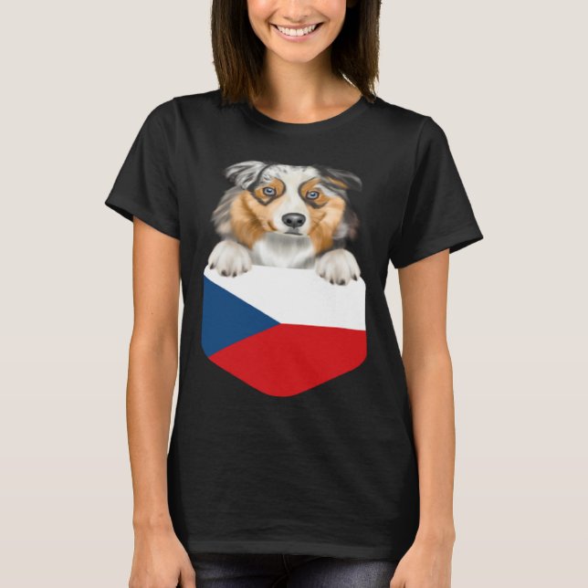 T-shirt Czech Republic Flag Australian Shepherd Dog In Poc (Devant)